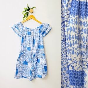 Vineyard Vines Blue White Boho Ruffle Sleeves Romper